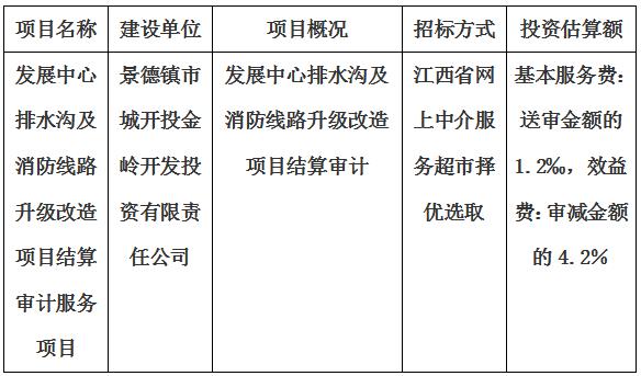 發(fā)展中心排水溝及消防線路升級改造項目結(jié)算審計服務(wù)項目計劃公告