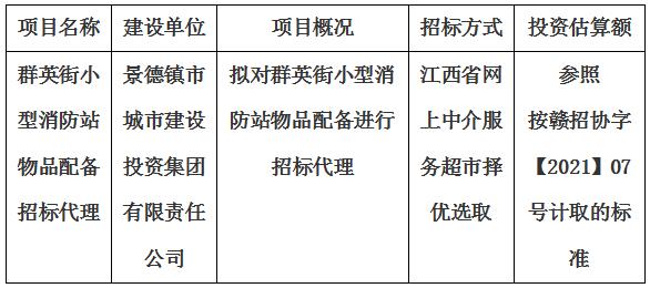 群英街小型消防站物品配備招標代理計劃公告