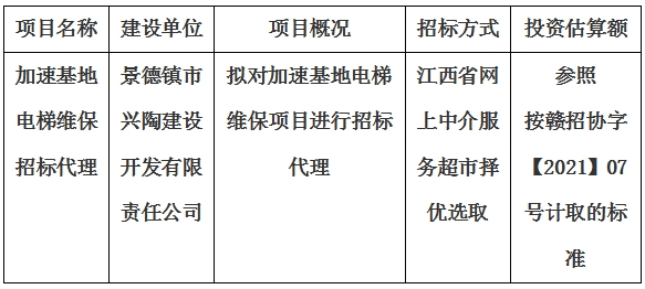 加速基地電梯維保招標代理計劃公告