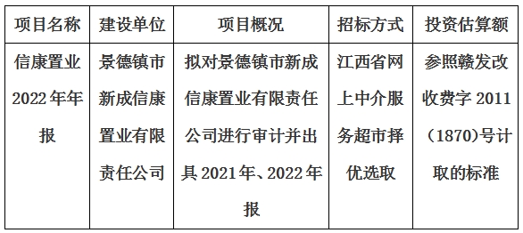 景德鎮(zhèn)市新成信康置業(yè)有限責(zé)任公司2022年審計年報項目計劃公告