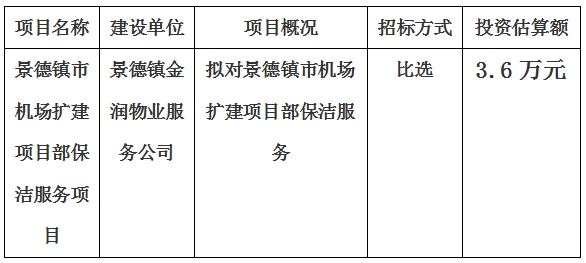 景德鎮(zhèn)市機場擴建項目部保潔服務(wù)項目計劃公告