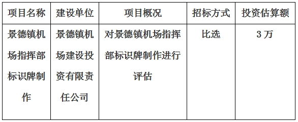 景德鎮(zhèn)機場指揮部標識牌制作項目計劃公告