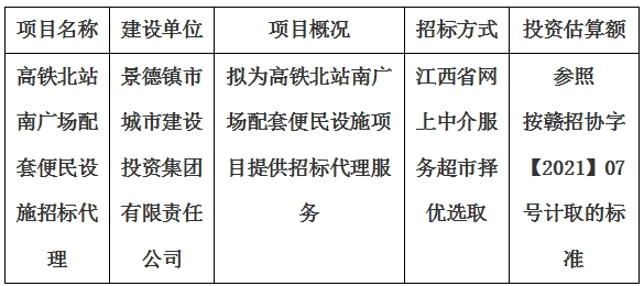 高鐵北站南廣場配套便民設(shè)施招標(biāo)代理計劃公告