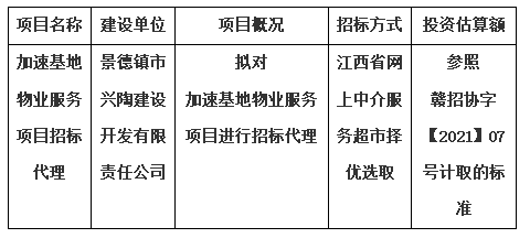 加速基地物業(yè)服務(wù)項(xiàng)目招標(biāo)代理計(jì)劃公告