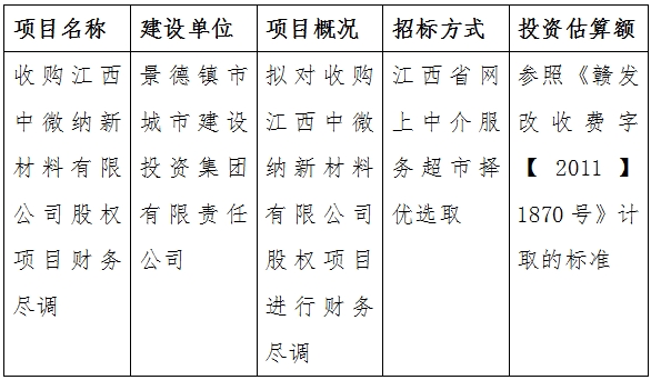 收購江西中微納新材料有限公司股權項目財務盡調計劃公告　