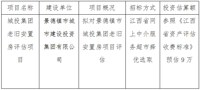 城投集團(tuán)老舊安置房評(píng)估項(xiàng)目計(jì)劃公告