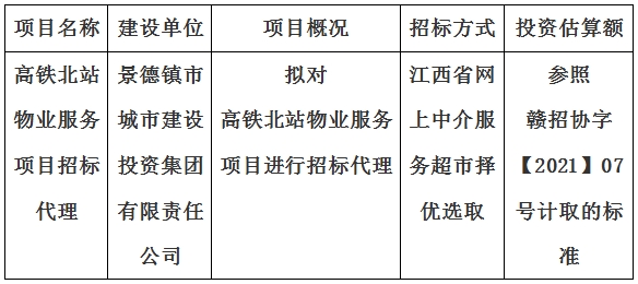 高鐵北站物業(yè)服務(wù)項目招標(biāo)代理計劃公告