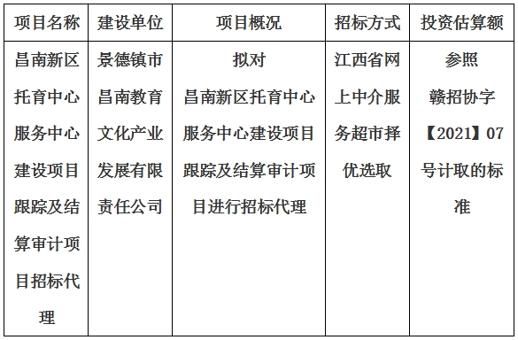 昌南新區(qū)托育中心服務中心建設項目跟蹤及結算審計項目招標代理計劃公告