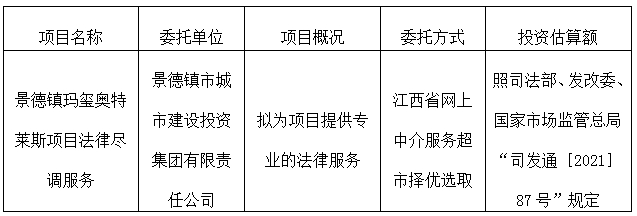 景德鎮(zhèn)瑪璽奧特萊斯項目法律盡調(diào)服務(wù)計劃公告