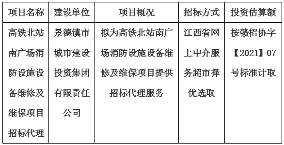 高鐵北站南廣場消防設(shè)施設(shè)備維修及維保項(xiàng)目招標(biāo)代理計(jì)劃公告